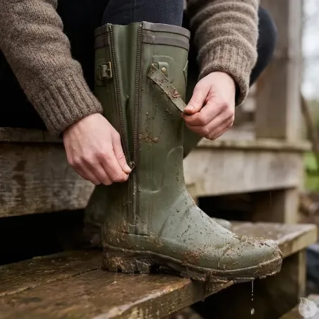 Bottes de chasse Alaska soufflet Zip caoutchouc kaki 39 à 47