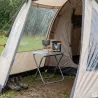 Table de camping pliante en acier gris - Plateau supplémentaire inclus