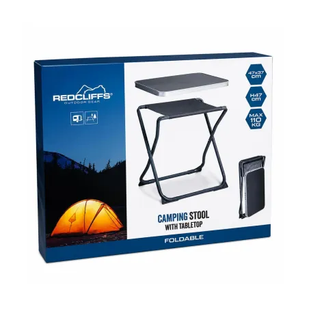 Table de camping pliante en acier gris - Plateau supplémentaire inclus