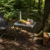 Table de camping pliante en acier gris - Plateau supplémentaire inclus