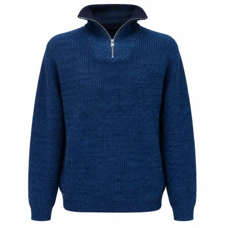 Pull Camionneur Carmel Indigo - Manches Longues - Col Montant