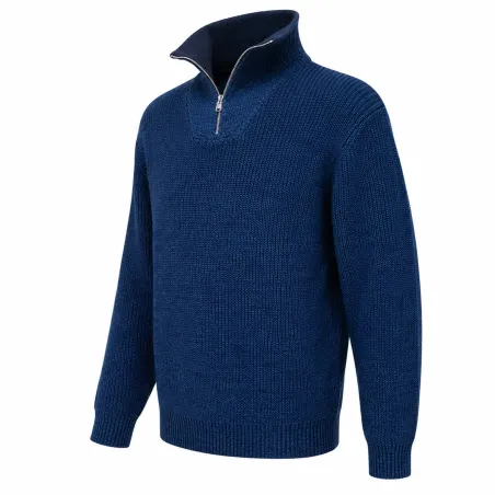 Pull Camionneur Carmel Indigo - Manches Longues - Col Montant