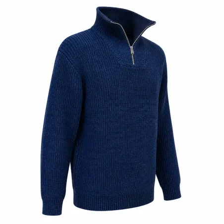 Pull Camionneur Carmel Indigo - Manches Longues - Col Montant