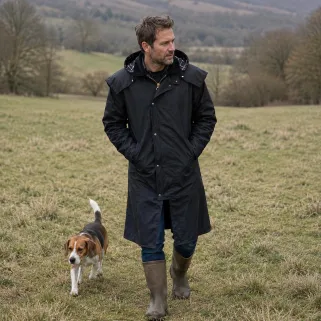 Manteau long Walker and Hawkes Waxstock navy de M à 3XL