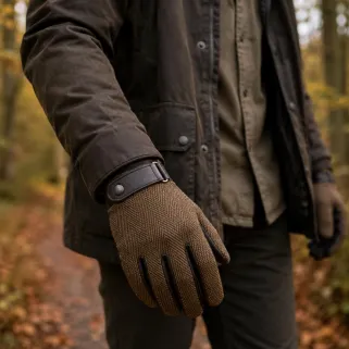 Gants Walker and Hawkes Brookmore Marron Cuir Tweed