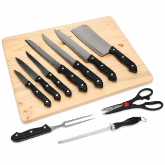 Set de 11 couteaux professionnels avec planche à découper en acier inoxydable 2Cr14
