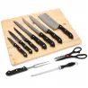Set de 11 couteaux professionnels avec planche à découper en acier inoxydable 2Cr14