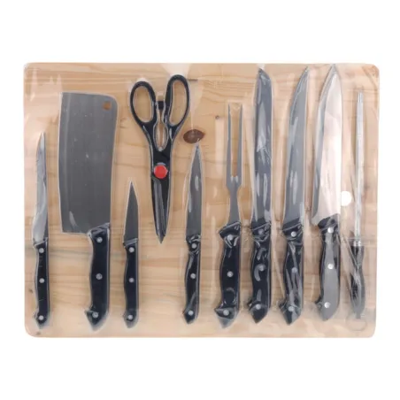 Set de 11 couteaux professionnels avec planche à découper en acier inoxydable 2Cr14
