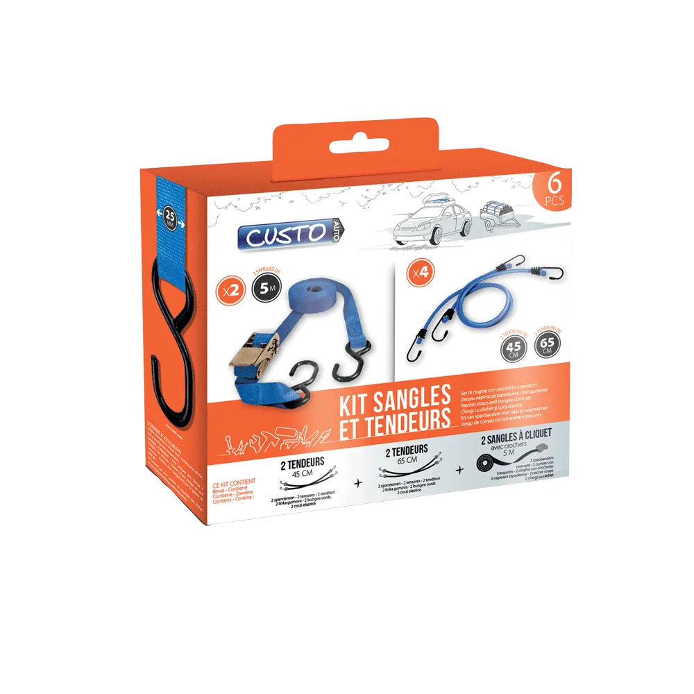 Kit de tendeurs et sangles à cliquet pour arrimer un chargement