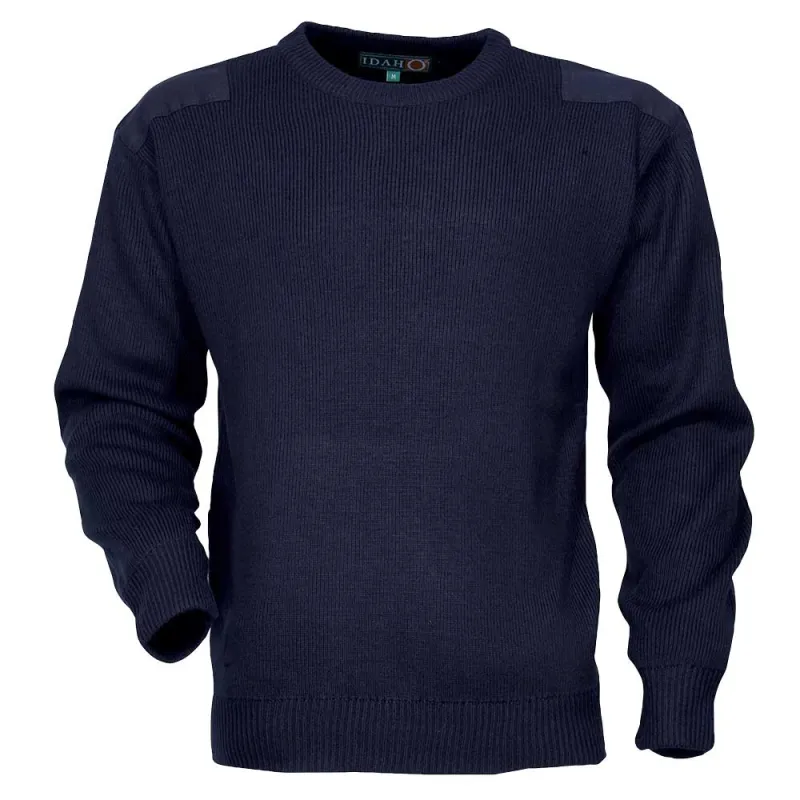 Pull Commando Marine 100% Acrylique Col Rond Renforts Épaules