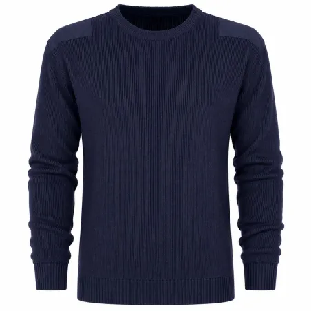 Pull Commando Marine 100% Acrylique Col Rond Renforts Épaules