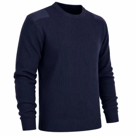 Pull Commando Marine 100% Acrylique Col Rond Renforts Épaules