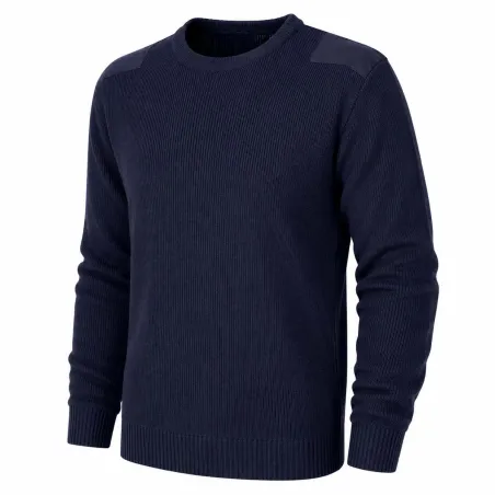 Pull Commando Marine 100% Acrylique Col Rond Renforts Épaules