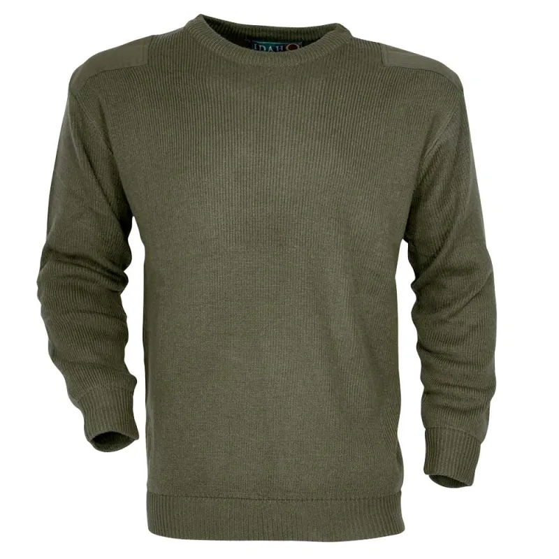 Pull Commando Kaki 100% Acrylique Col Rond Renforts Épaules