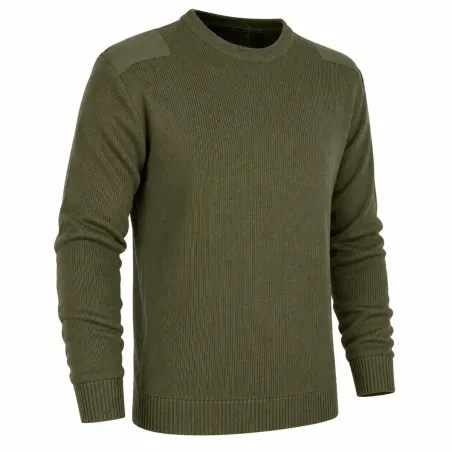 Pull Commando Kaki 100% Acrylique Col Rond Renforts Épaules