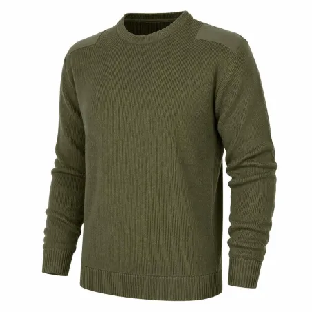 Pull Commando Kaki 100% Acrylique Col Rond Renforts Épaules