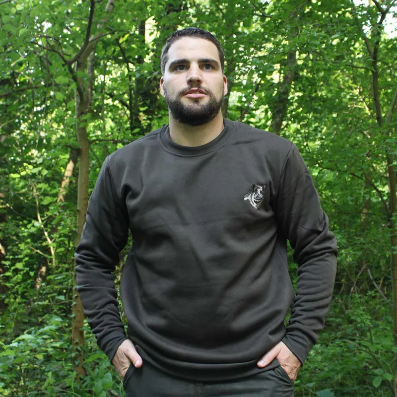 Sweat brodé sanglier vert