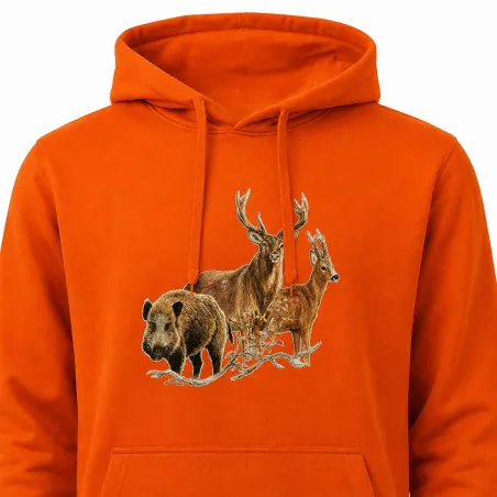Sweat à capuche orange grands animaux Bartavel®