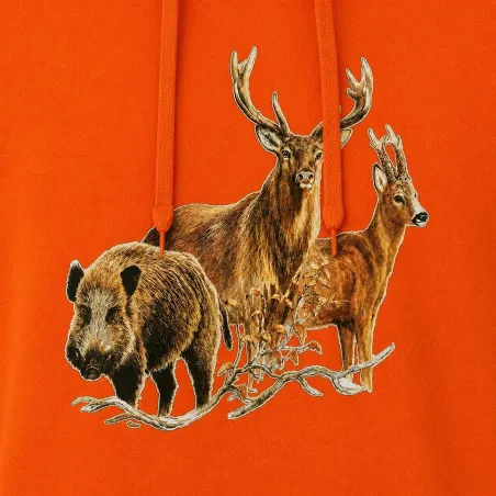 Sweat à capuche orange grands animaux Bartavel®