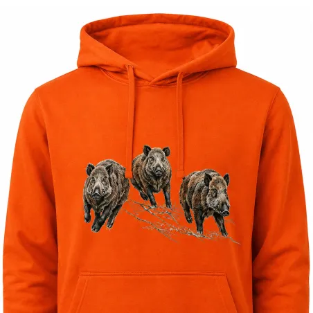 Sweat à capuche orange sangliers Bartavel Taille M à 3XL