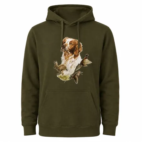Sweat à capuche kaki épagneul Bartavel®
