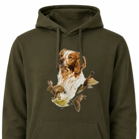 Sweat à capuche kaki épagneul Bartavel®