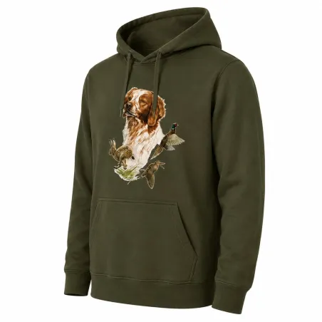 Sweat à capuche kaki épagneul Bartavel®