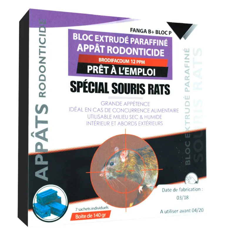 Raticide souricide bloc paraffiné brodifacum 300 g