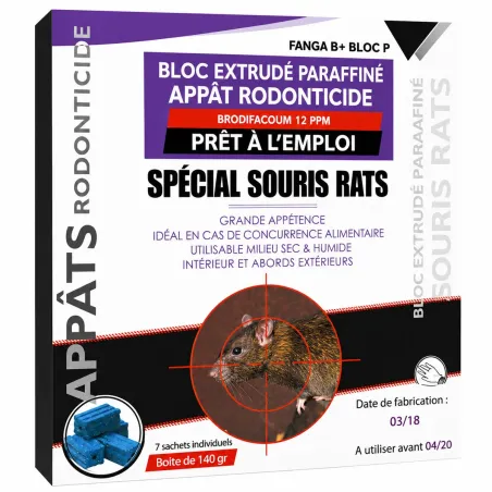 Raticide souricide bloc paraffiné brodifacum 300 g