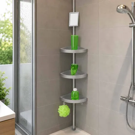 Etagère de douche télescopique acier inoxydable 3 tablettes d'angle
