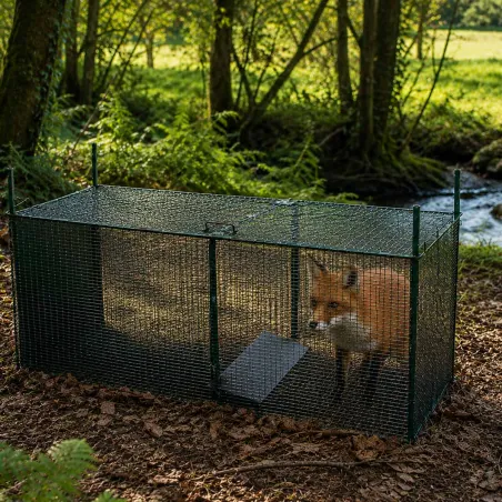 Boîte à fauves pliable 2 entrées maille carrée 160x55x50cm