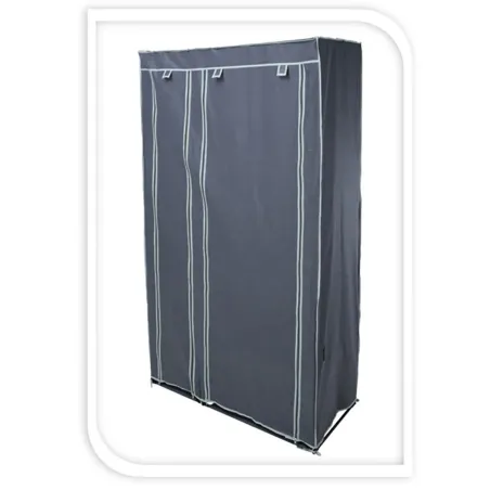 Armoire en tissu 5 étagères grises avec barre de penderie - 100x46x174 cm