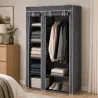 Armoire en tissu 5 étagères grises avec barre de penderie - 100x46x174 cm