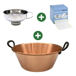 Kit bassine cuivre + entonnoir + 500 étiquettes pour confitures maison
