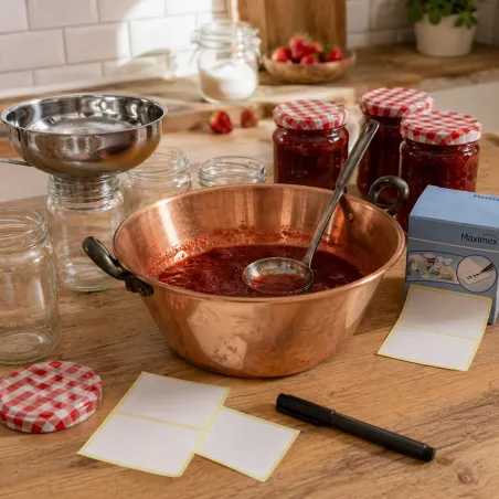 Kit bassine cuivre + entonnoir + 500 étiquettes pour confitures maison
