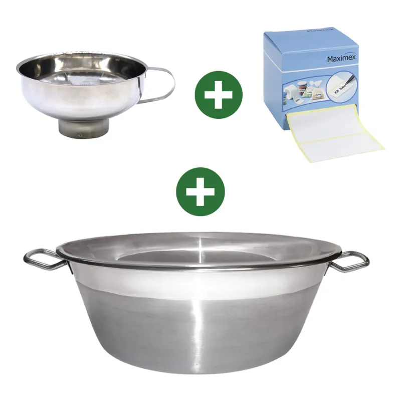 Kit bassine + entonnoir + 500 étiquettes pour confitures et conserves