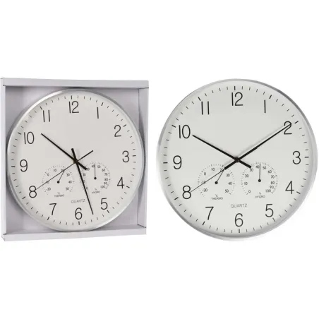 Horloge murale 3 cadrans aluminium | Heure, température & humidité