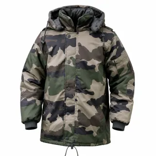 Parka matelassée capuche 4 poches polyester coton camo 6 à 16 ans