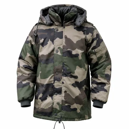 Parka matelassée capuche 4 poches polyester coton camo 6 à 16 ans