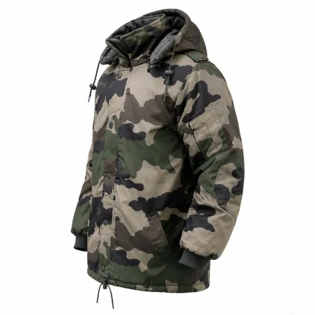 Parka matelassée capuche 4 poches polyester coton camo 6 à 16 ans