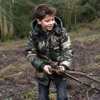 Parka matelassée capuche 4 poches polyester coton camo 6 à 16 ans