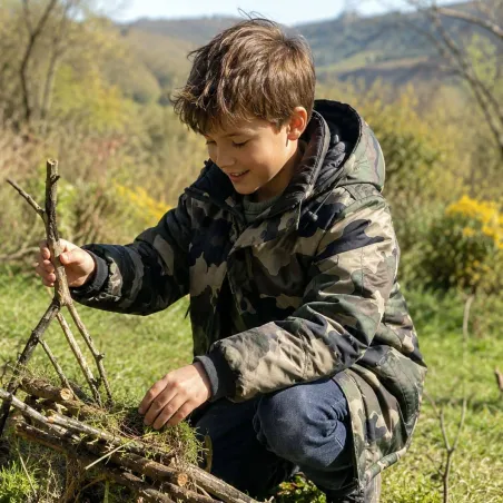 Parka matelassée capuche 4 poches polyester coton camo 6 à 16 ans