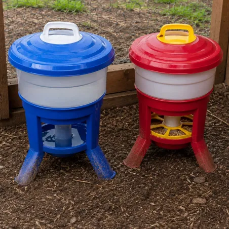 Kit Impérial Mangeoire & Abreuvoir 30L pour Volailles - Bleu/Rouge/Blanc Gaun