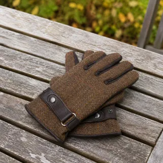 Gants Walker and Hawkes Brookmore Marron Cuir Tweed