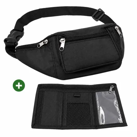 Ensemble portefeuille sac banane polyester noir 290x100x60mm