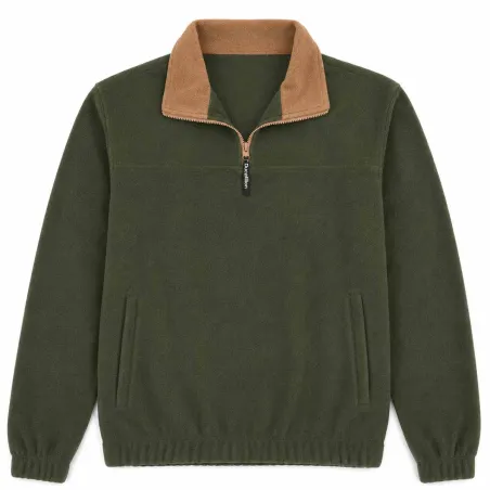 Pull polaire kaki à col beige zippé 180 g/m² | Ducatillon
