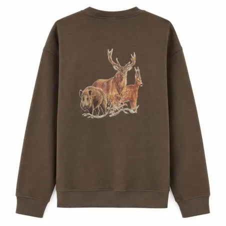 Sweat enfant grands animaux coton polyester kaki 6 à 14 ans