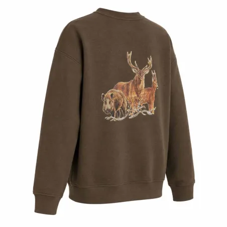 Sweat enfant grands animaux coton polyester kaki 6 à 14 ans