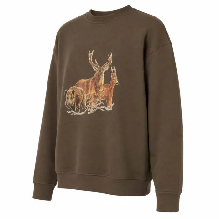 Sweat enfant grands animaux coton polyester kaki 6 à 14 ans