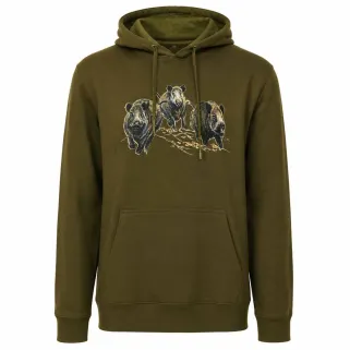 Sweat à capuche 3 sangliers coton polyester kaki M à 3XL